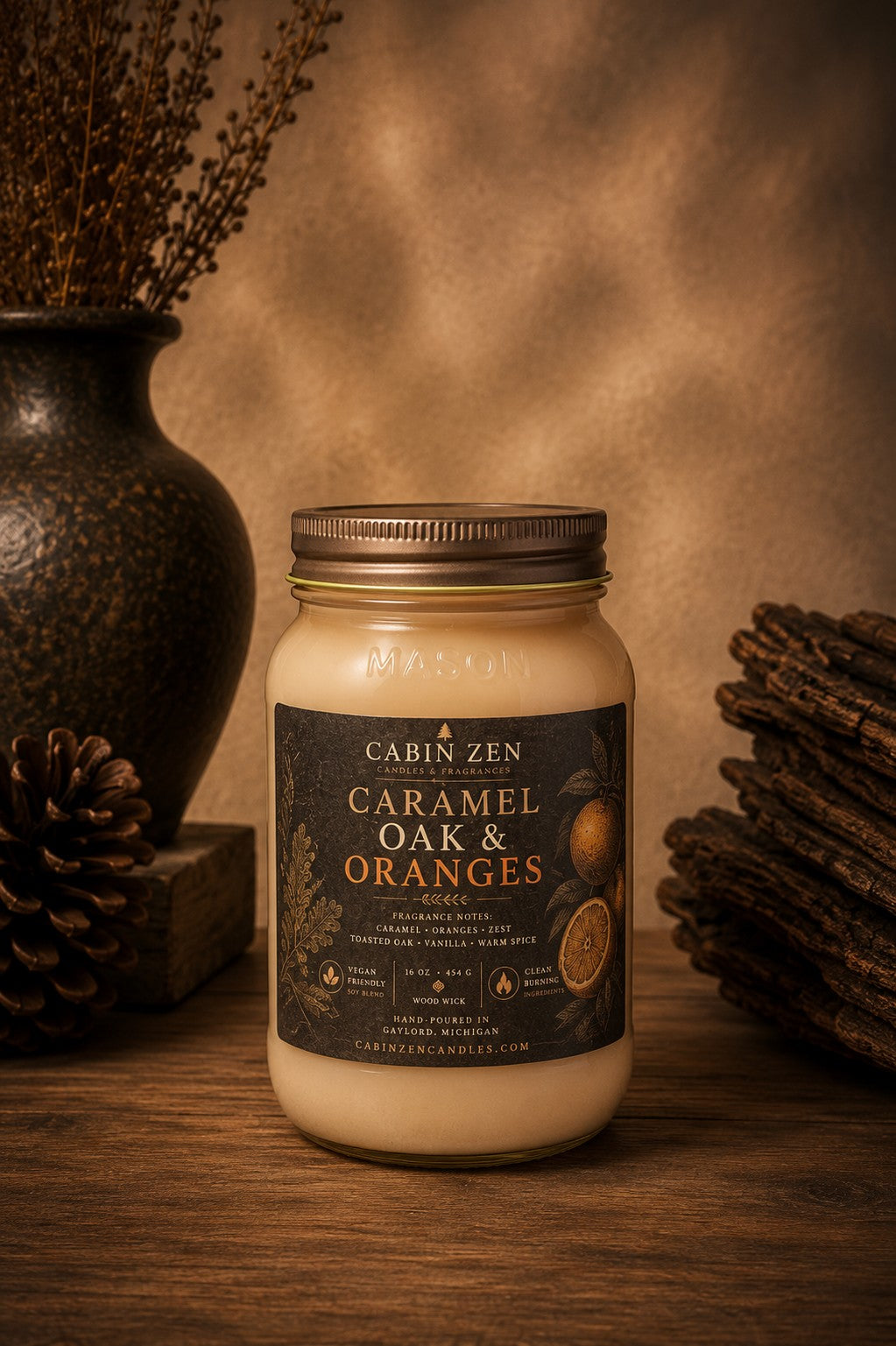Caramel Oak & Oranges 16 oz Wood Wick