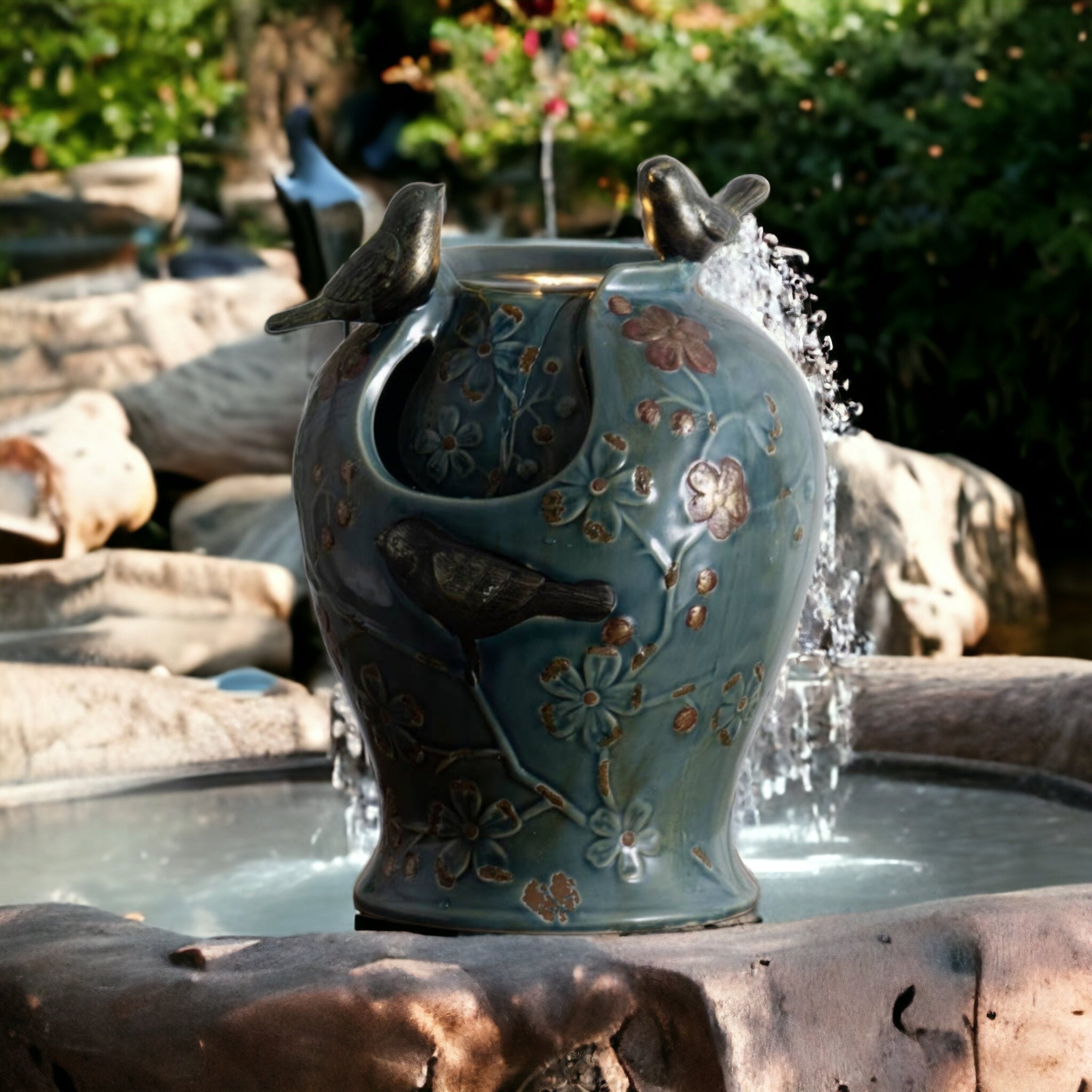 Verdigris Bird Water Fountain