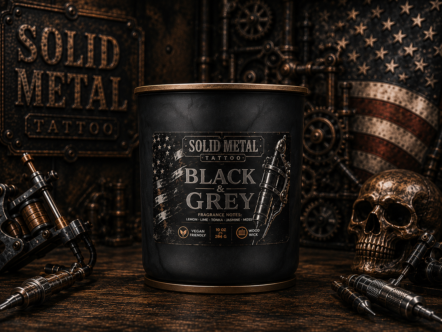 Black & Grey 10 oz. Wood Wick Candle