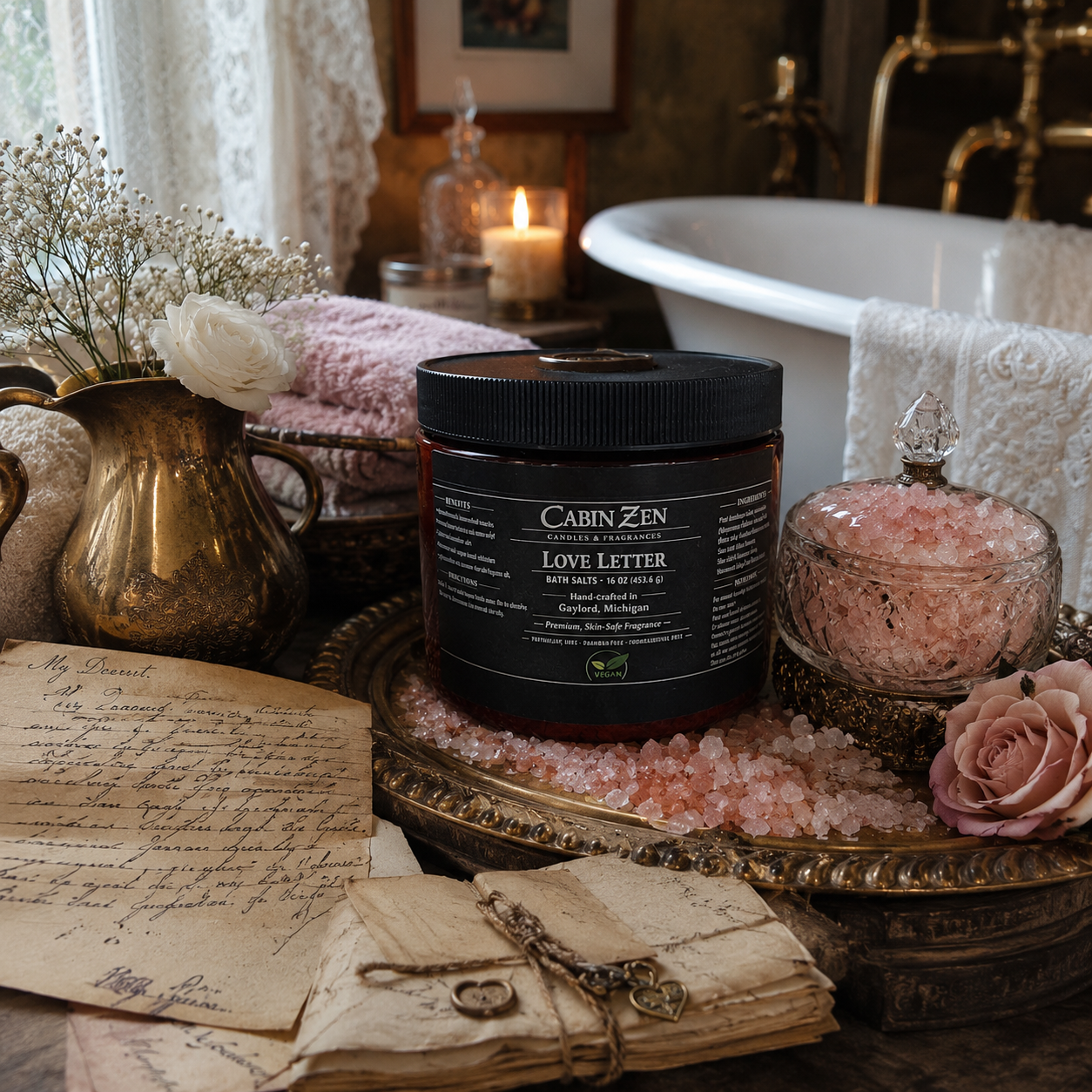 Love Letter Bath & Shower Salts with dried botanicals